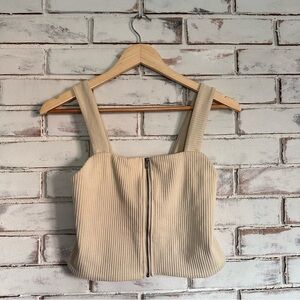 Aerie offline zipper front ribbed crop tank top cream size